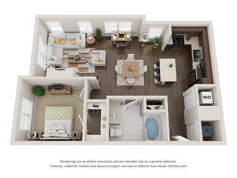 Floor plan for 1 bed, 1 bath, 858 sqft